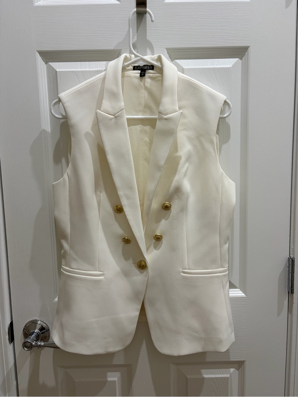 Express Cream Double-Breasted Sleeveless Blazer Vest with Gold Buttons